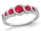 1/2 Carat (ctw) Five Stone Lab Created Ruby Ring in 14K White Gold with Diamonds